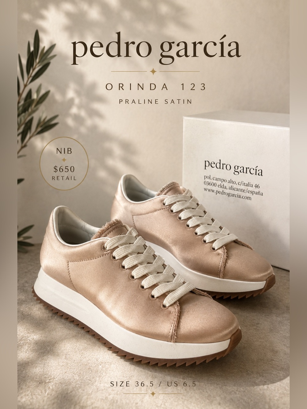 Pedro Garcia Orinda 123 Praline Satin Platform Sneakers — Size 36½ / US 6.5